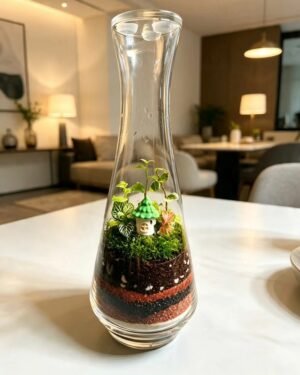 Enchanted Bottle Terrarium with Tiny House- Nature Petals