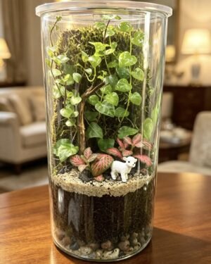 Serenity Meadow Cylinder Terrarium- near view- Nature Petals